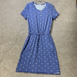NWT Levaca Blue Polka Dot Drawstring Waist Casual Sport Dress Medium Resort